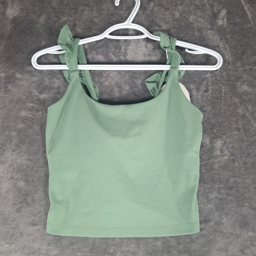Blogilates Ruffle Tank Sage Green Square Neck Crop Top Small Coquette Athleisure